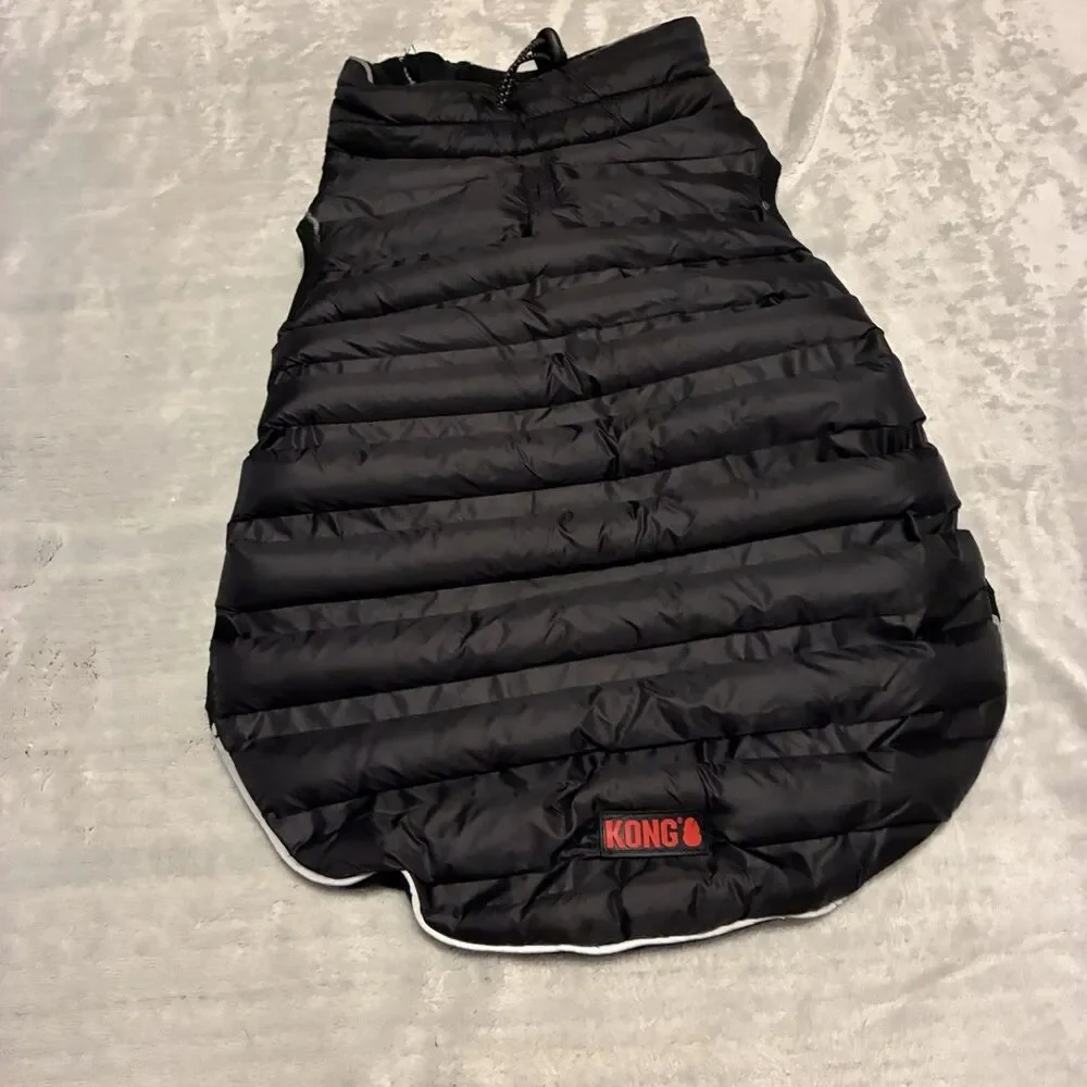 Kong Large Black Dog Parachute Puffer Jacket Reflective Waterproof Coat Size M